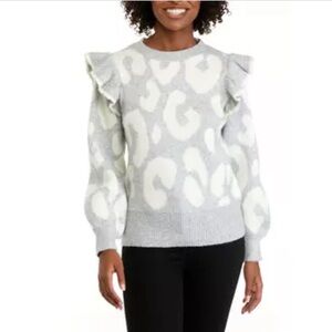Crown & Ivy Long Sleeve Ruffle Animal Print Sweater SZ XL